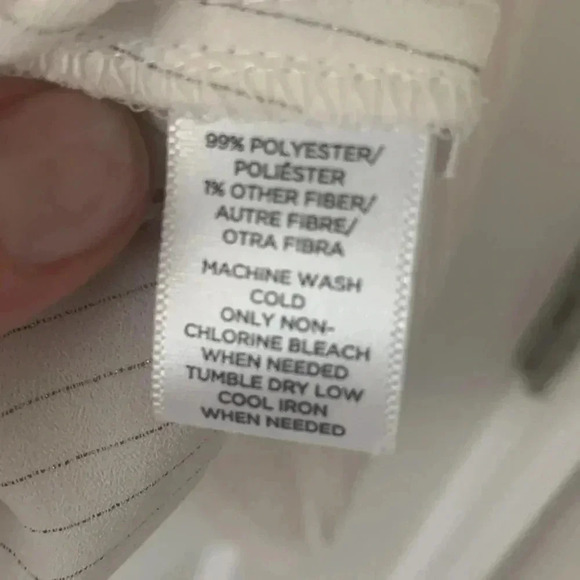 Loft Button Down Blouse- cream with silver metallic pinstripes size Small Petite - Picture 5 of 6